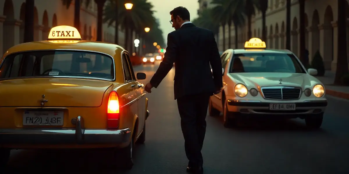 man standing beside a taxi